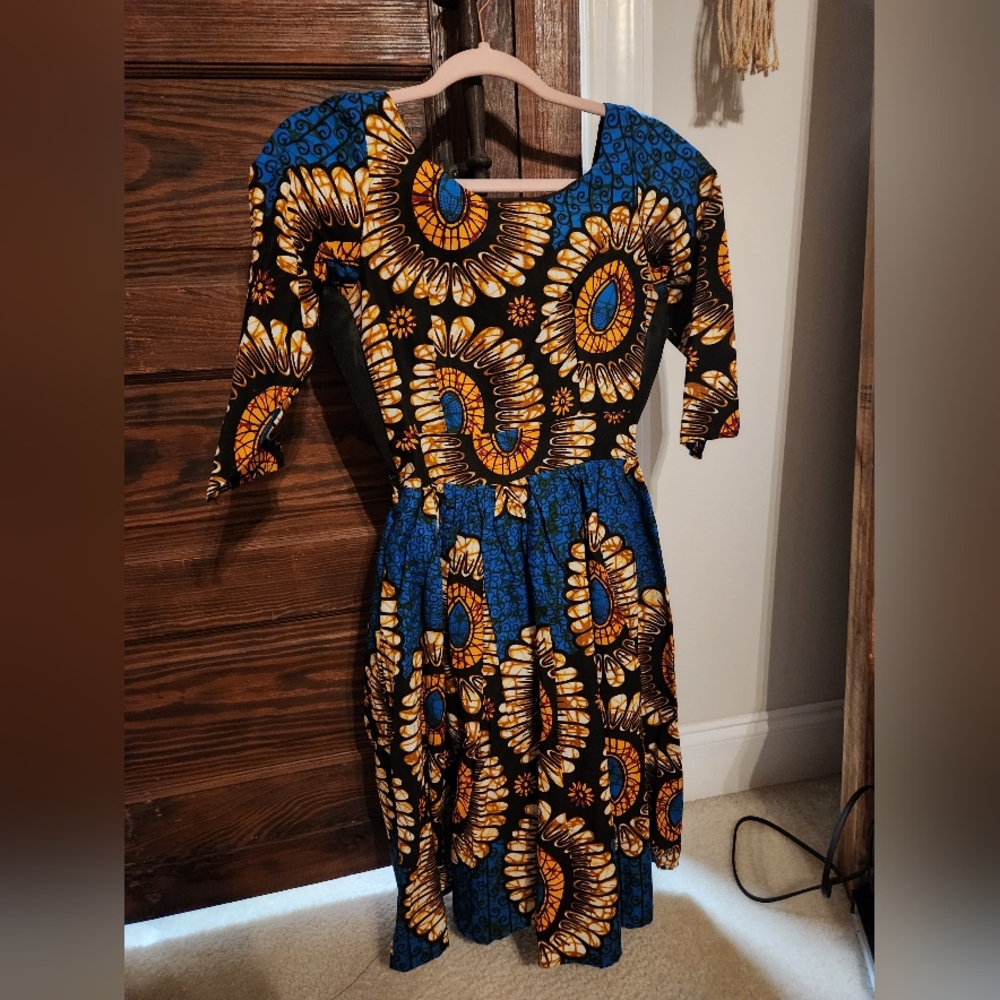 GRASS-FIELDS African printed pleated dress sz. 4